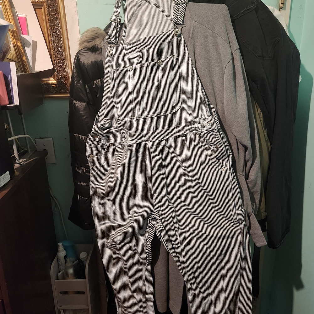 H&M Black & White Striped Cotton Overalls